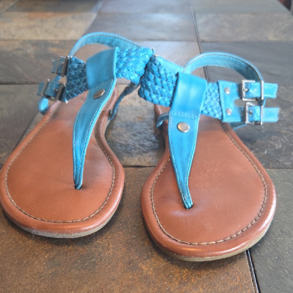 Curfew Turquoise and Tan Braided Sandals